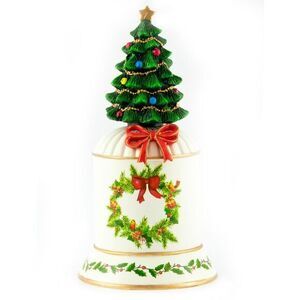 Tabletop Resin Holiday Wind Up Musical Christmas Tree and Bell Decoration